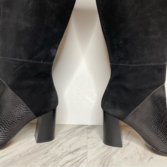 Dolce Vita Fynn Black Suede Crocodile Embossed Leather Heeled Tall Boot 7 1/2 - Picture 9 of 15